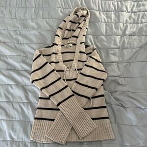 Vintage LEI Beige and Brown Striped Sweater with Tie Details
